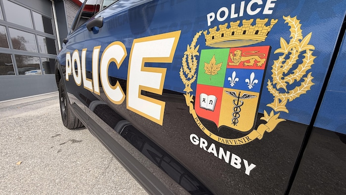 Plan rapprocher sur le logo de la voiture de police