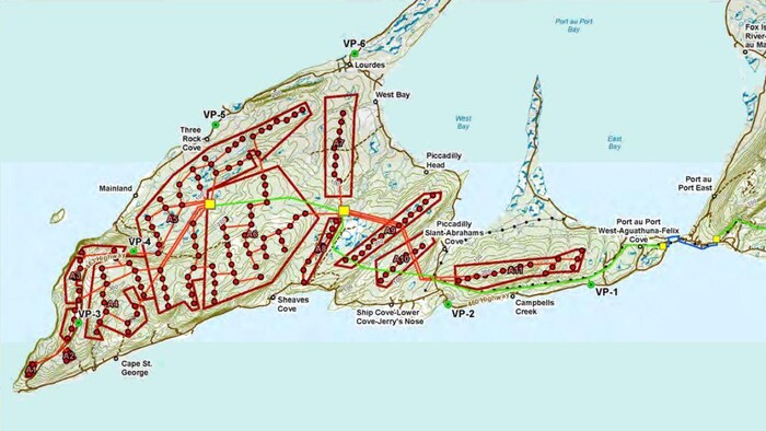 Une carte de la péninsule de Port au Port.