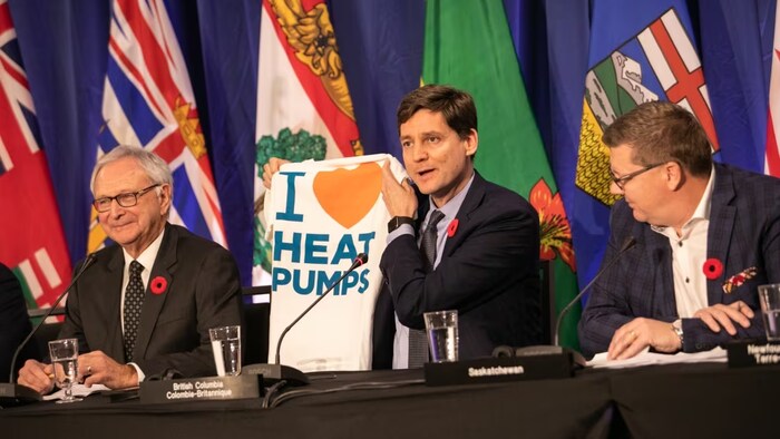 David Eby, premier of British Columbia, speaks during a press conference at the meeting of the Council of the Federation in Halifax on Monday, Nov. 6, 2023. (Kelly Clark/The Canadian Press)