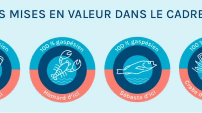 Petits logos de Gaspésie Gourmande pour promouvoir les produits d'ici.