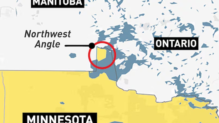 Carte montrant l'intersection entre l'Ontario, le Minnesota et le Manitoba.