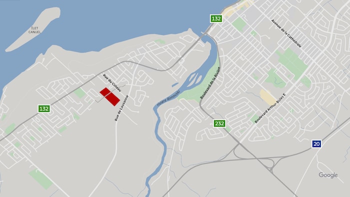 Une carte avec un rectangle rouge indiquant le nouveau quartier.
