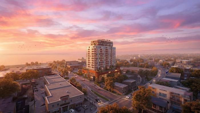 Modélisation du futur édifice qui pourrait être construit sur le rue Julien-Réhel au centre-ville de Rimouski. 