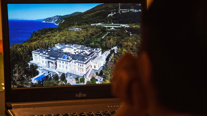 Une gigantesque villa en bord de mer, sur un écran d'ordinateur.
