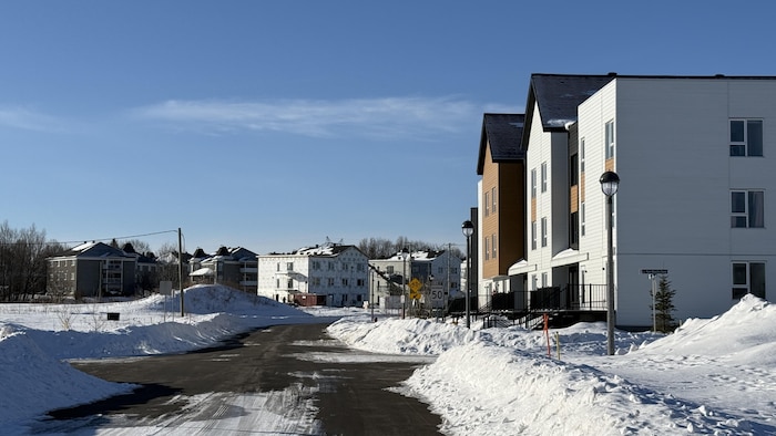 Une rue d'un quartier immobilier en développement.