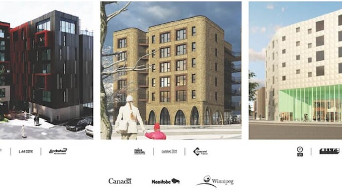 Plans numériques de trois bâtiments modernes.