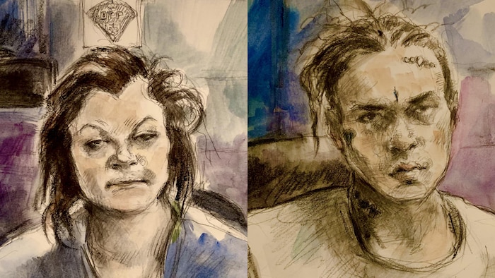 Croquis de Brandi Stewart-Sperry et de Randall McKenzie pendant leur procès.