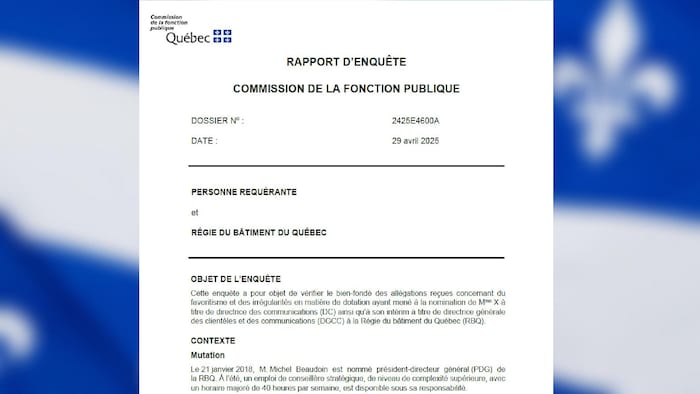 La page couverture d’un rapport d’enquête de la Commission de la fonction publique du Québec.