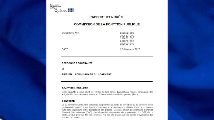 Page couverture du rapport d’enquête de la Commission de la fonction publique.