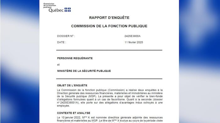 Page couverture d'un rapport d'enquête de la Commission de la fonction publique.