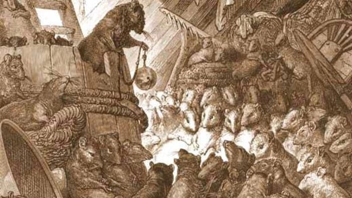Illustration représentant un conseil de rats dans un navire.