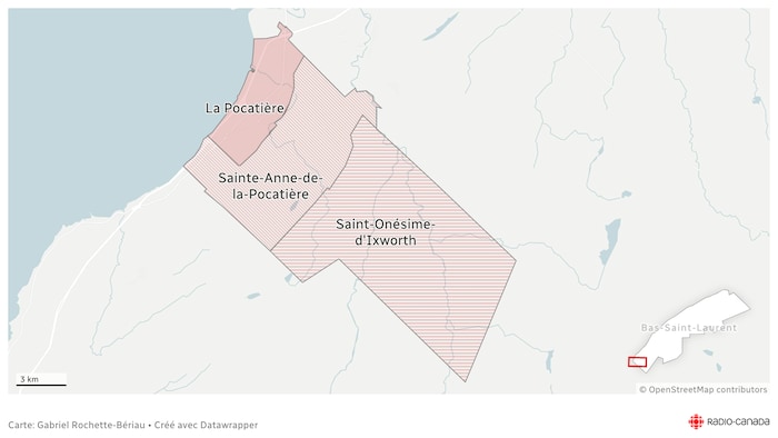 Carte géographique montrant les limites territoriales des trois municipalités.
