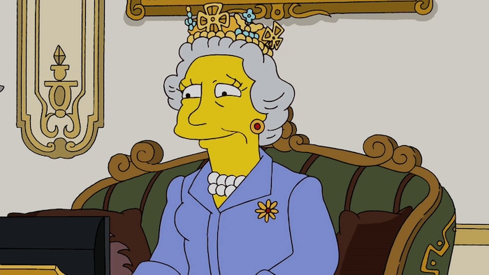 La reine Élisabeth II représentée dans un épisode de la série d'animation les Simpson.