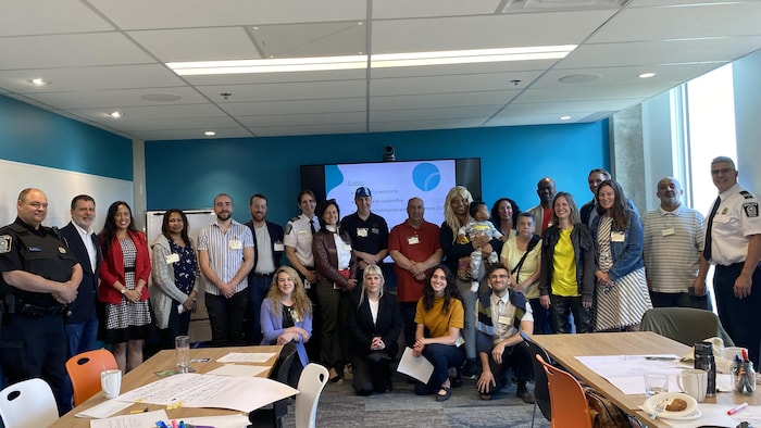 Participants in the first meeting between senior managers and tenants at HLM La Pépinière in Montreal.