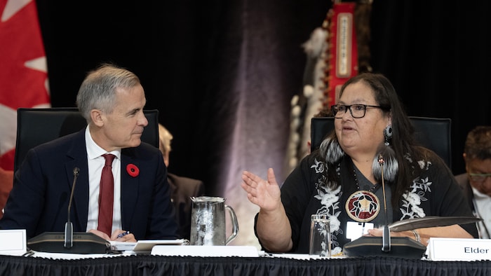 Verna Polson parle au premier ministre Mark Carney.