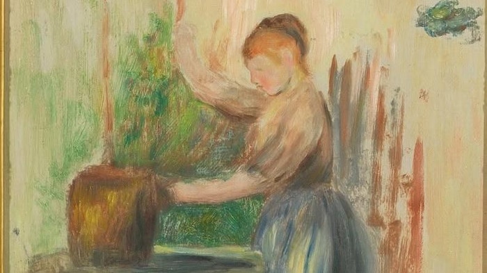Tableau montrant une jeune femme tirant l'eau d'un puits.
