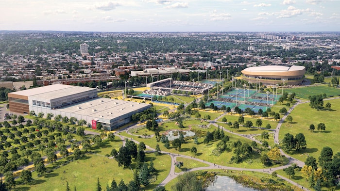 Maquette qui offre une vue d'ensemble sur le parc Jarry avec les nouvelles installations.