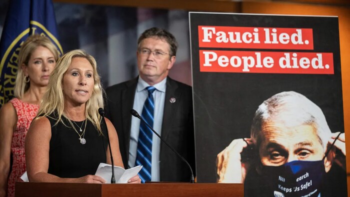 Rep. Marjorie Taylor Greene held a press conference in Washington, D.C., in June 2021 calling for the dismissal of Fauci. The U.S. congresswoman, known for sharing conspiracy theories, targeted Fauci for his handling of the COVID-19 pandemic.