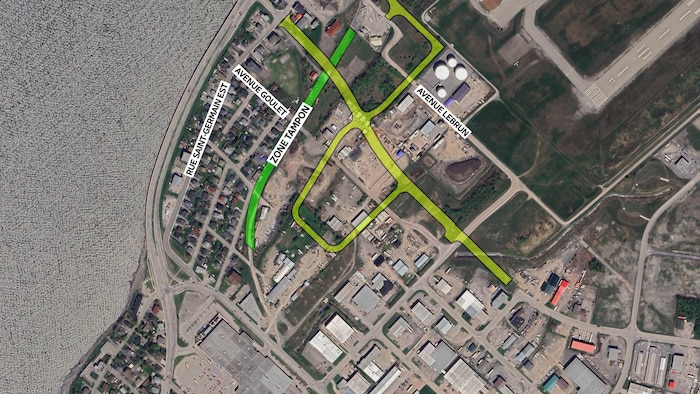 Un plan montre une nouvelle rue qui relierait l'avenue du Havre à la rue Saint-Germain via l'avenue Impériale, et l'emplacement projeté pour l'aménagement de la zone tampon.