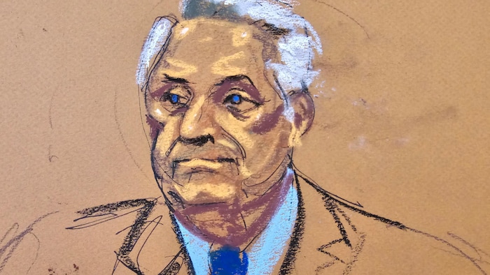Lawyer Robert Costello is questioned during former U.S. President Donald Trump's criminal trial on charges that he falsified business records to conceal money paid to silence porn star Stormy Daniels in 2016, in Manhattan state court in New York City, U.S. May 20, 2024 in this courtroom sketch. REUTERS/Jane Rosenberg