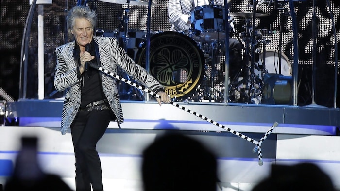 L'interprète Rod Stewart, en spectacle en Italie, en janvier 2018.