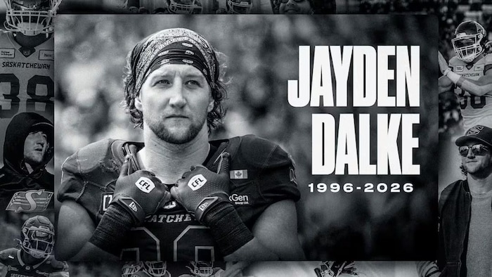 Le secondeur et capitaine des Roughriders de la Saskatchewan, Jayden Dalke, qui a perdu la vie dans un accident samedi soir.