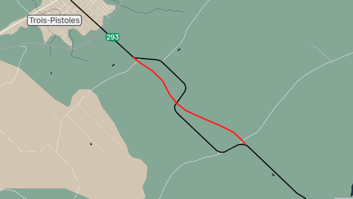 Une carte montrant le nouveau tracé de la route 293.