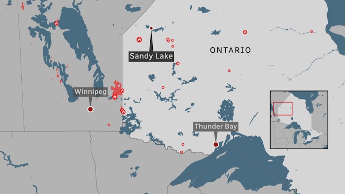 Une carte de l’Ontario et du Manitoba. 