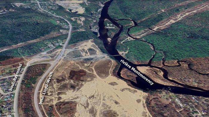 Une carte du secteur de la rivière Montmorency, à l'intersection du boulevard Raymond et du boulevard Lloyd-Welch. 