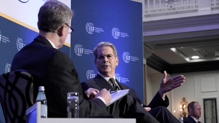 The Secretary of the US Treasury of Scott Bessent is aimed at a crowd of the Institute of Institute of Washington, Wednesday, April 23, 2025 at the Washington Institute of Institute.