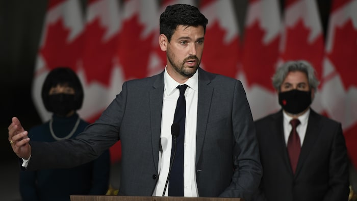 Minister of Immigration, Refugees and Citizenship Sean Fraser answers a question at a news conference after the federal cabinet was sworn in, in Ottawa, on Tuesday, Oct. 26, 2021. THE CANADIAN PRESS/Justin Tang
