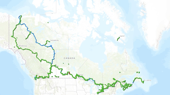 Carte montrant les sentiers du Sentier Transcanadien en 2026.