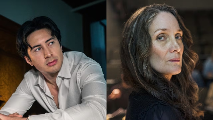 Les acteurs Hudson Williams et Carrie-Anne Moss.