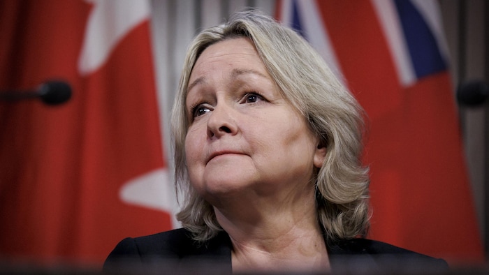 Shelley Spence s’adresse aux journalistes après la publication de son rapport annuel, à Queen’s Park, à Toronto, le 3 décembre 2024.