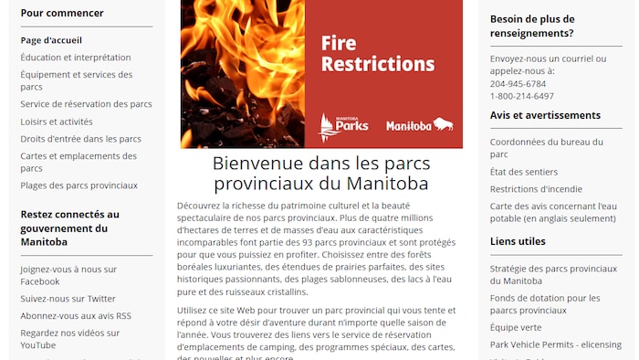 Une photo de la page web des parcs provinciaux du Manitoba.