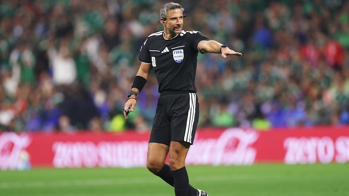 Referee Slavko Vincic reacts during the FIFA World Cup 2026 Round Of 32 match between Mexico and Ecuador at Mexico City Stadium on June 30, 2026 in Mexico City, Mexico. (Photo by Carl Recine/Getty Images)
