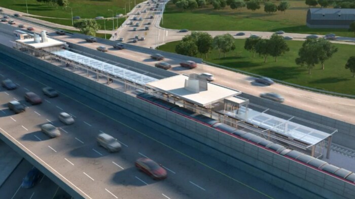 Une illustrations en trois dimensions de la future station du train léger