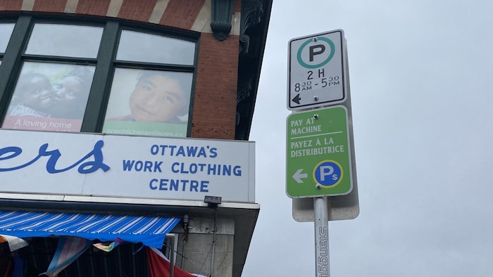 Des panneaux de stationnement. 