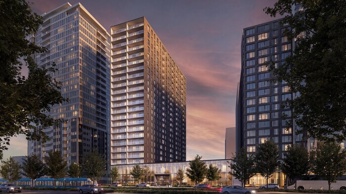 Une maquette du projet immobilier Stelaz sur le boulevard Laurier, à Québec.