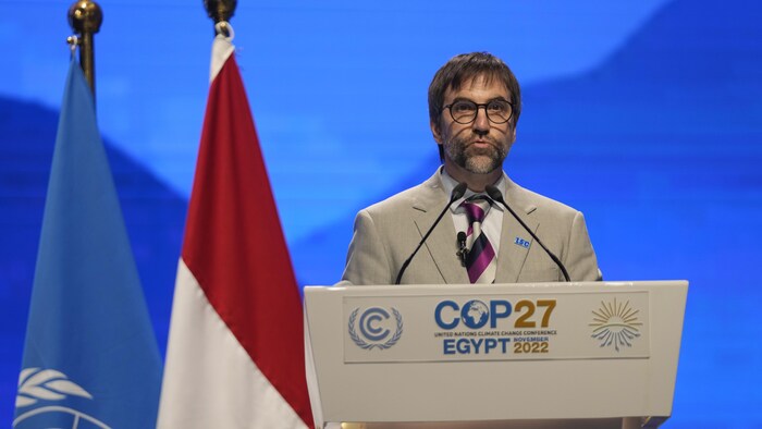 وزير البيئة والتغيرات المناخية الكندي، ستيفن غيلبو، متحدثاً الأسبوع الماضي في مؤتمر الأمم المتحدة المعني بتغيّر المناخ لعام 2022، ’’كوب 27‘‘ (COP27)، في شرم الشيخ في مصر.