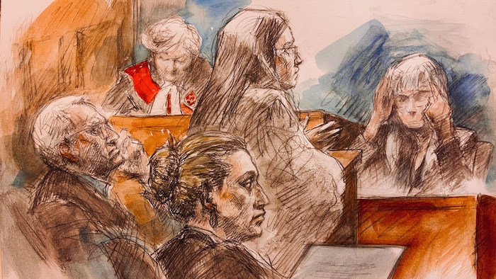 Illustration judiciaire du procès.