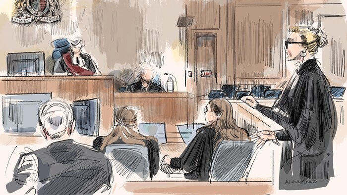 Une illustration judiciaire du procès.
