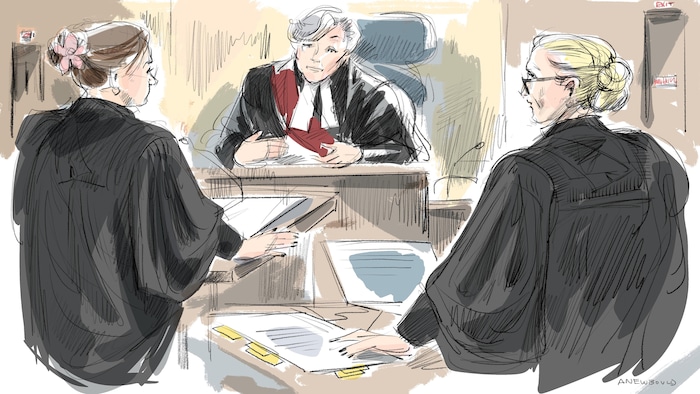 Une illustration judiciaire du procès.