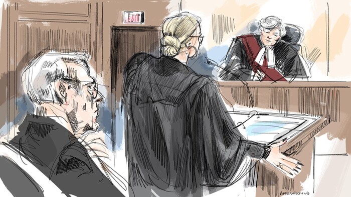 Une illustration judiciaire du procès.