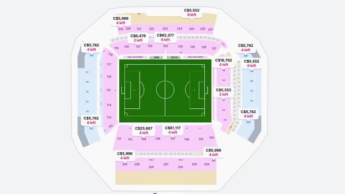 Capture d’écran des prix de revente des billets pour un match de soccer.