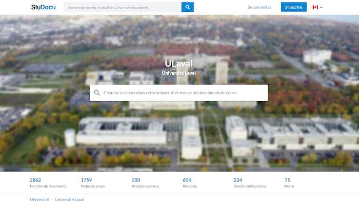Le site Internet de Studocu donnant sur la page de l'Université Laval