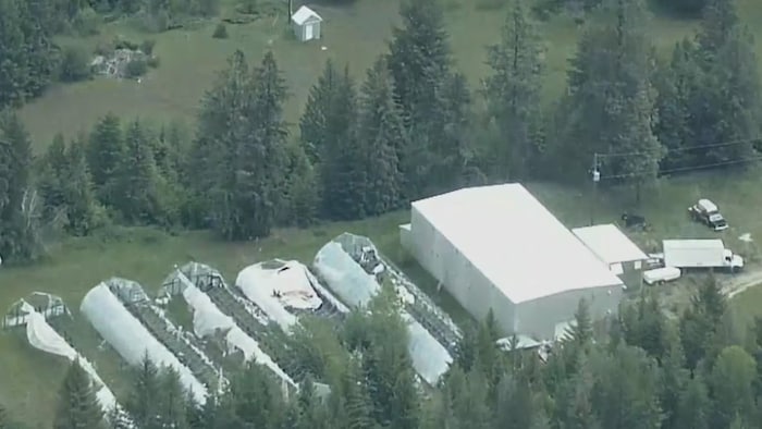 An aerial view of the site in Falkland, B.C. which police say was home to largest and most sophisticated illicit drug production operation ever seen in Canada. 