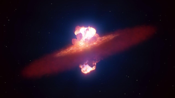 Visualisation artistique représentant la forme initiale de l'explosion de la supernova SN 2024ggi.