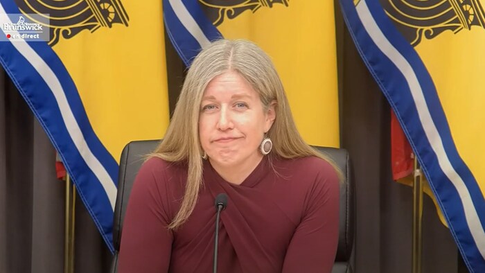 Susan Holt donnant une conférence de presse en direct sur Internet.