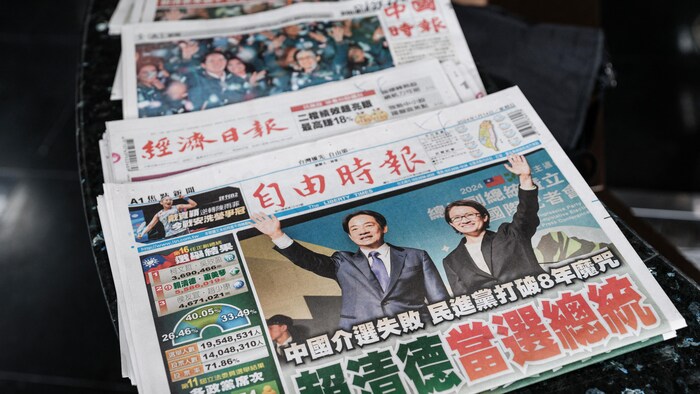 A Taiwanese newspaper features the country's new president and vice president on its front page.